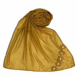 Designer cotton one sided hijab- Yellow